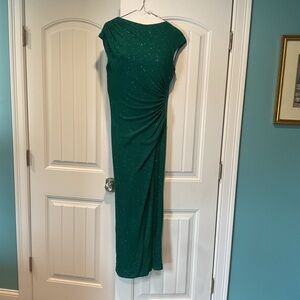 Betsy & Adam Emerald Green Sparkle Ruched Maxi Dress